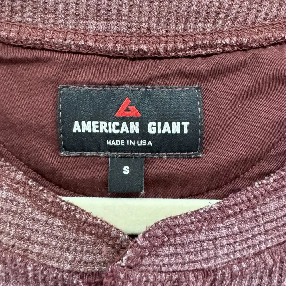 American Giant Thermal Henley Sweater Mens S Burgundy Rib Knit Top Crew Neck USA